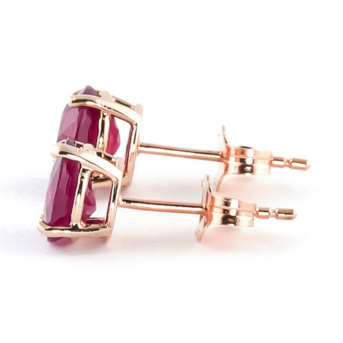 14K Solid Rose Gold Stud Earrings Natural Ruby Gemstone