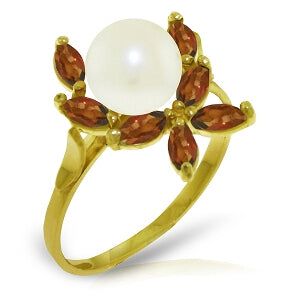 2.65 Carat 14K Solid Yellow Gold Ring Natural Garnet Pearl