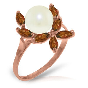 14K Solid Rose Gold Ring w/ Natural Garnets & Pearl