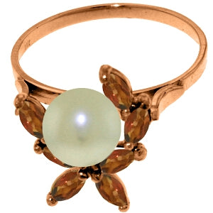 14K Solid Rose Gold Ring w/ Natural Garnets & Pearl