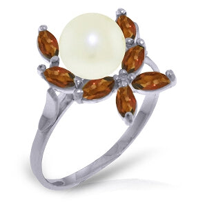 2.65 Carat 14K Solid White Gold Ring Natural Garnet Pearl
