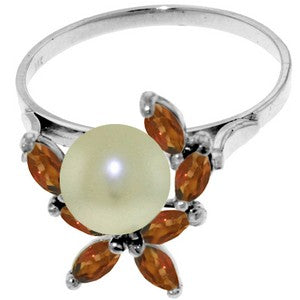 2.65 Carat 14K Solid White Gold Ring Natural Garnet Pearl