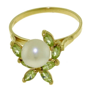 2.65 Carat 14K Solid Yellow Gold Ring Natural Peridot Pearl