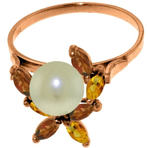 14K Solid Rose Gold Ring w/ Natural Garnets, Citrines & Pearl