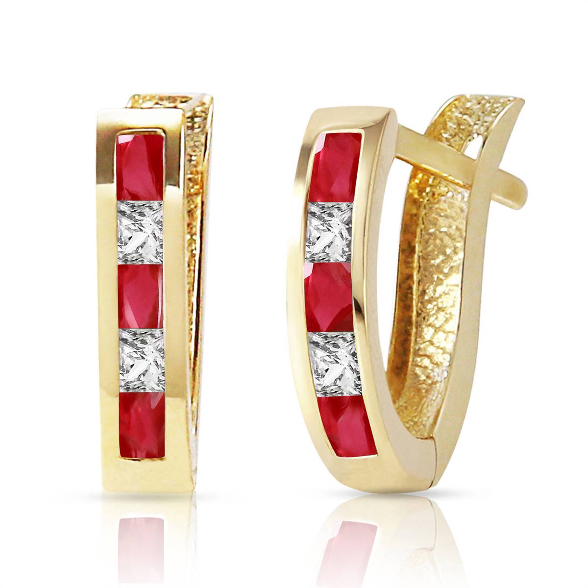 1.26 Carat 14K Solid Yellow Gold Gia Ruby White Topaz Earrings