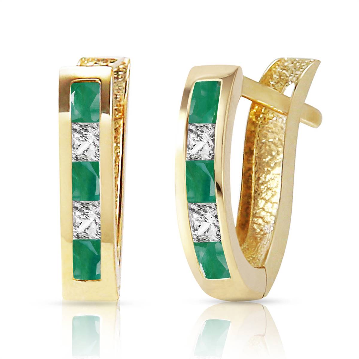 1.26 Carat 14K Solid Yellow Gold Italia Emerald Whote Topaz Earrings