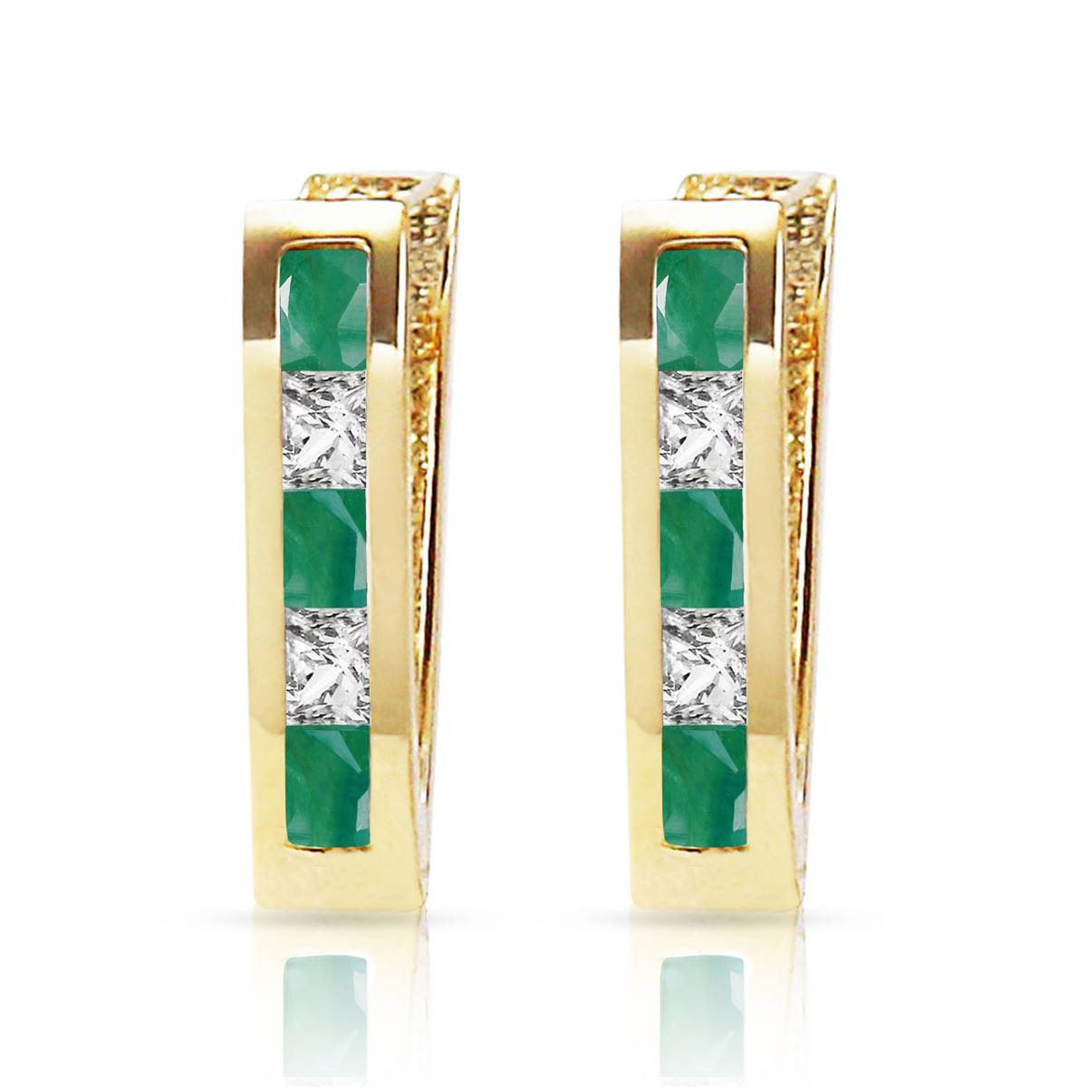 1.26 Carat 14K Solid Yellow Gold Italia Emerald Whote Topaz Earrings
