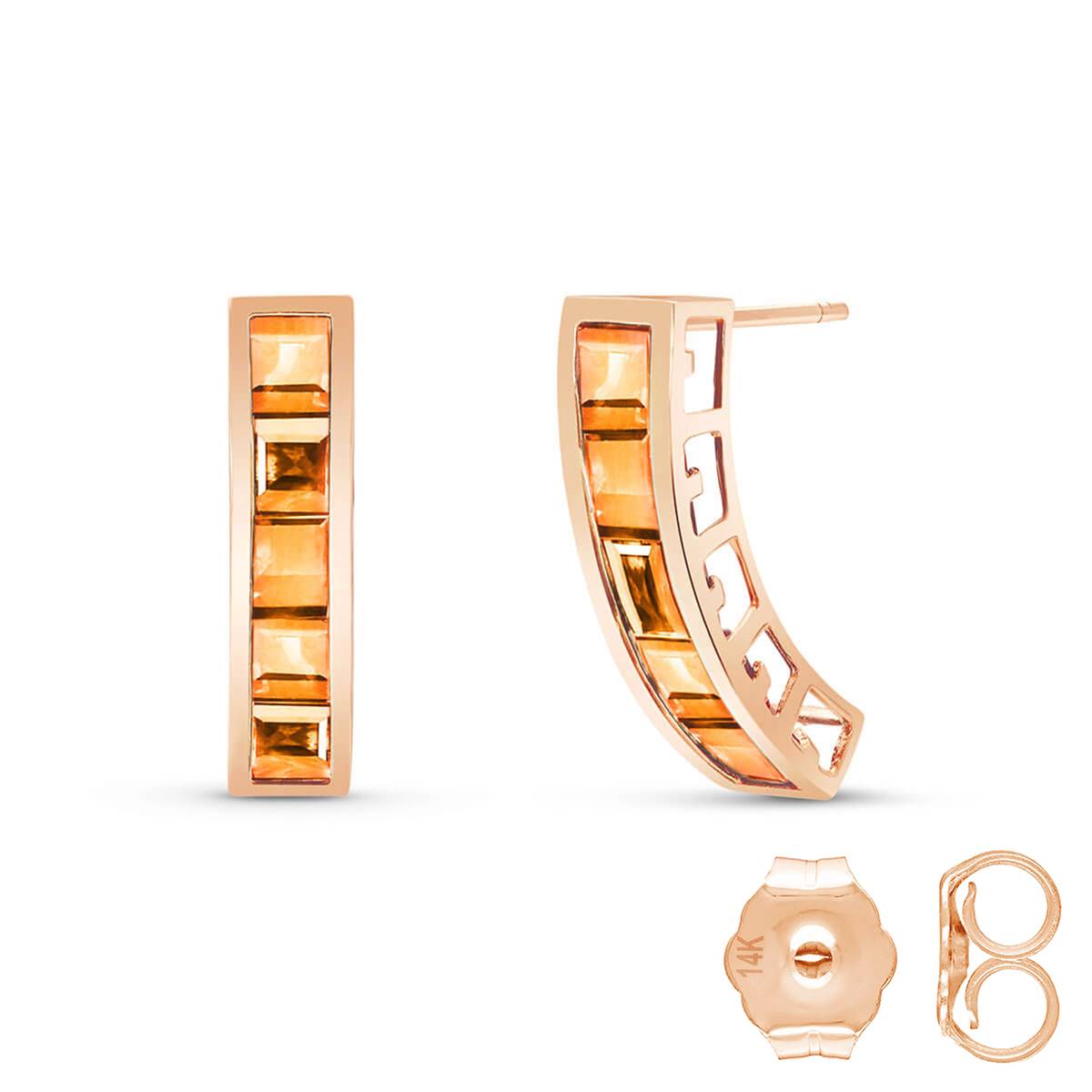 14K Solid Rose Gold Natural Citrine Gemstone Earrings