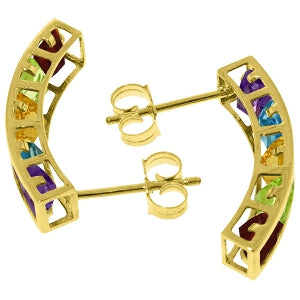 4.5 Carat 14K Solid Yellow Gold Earrings Natural Multi Gemstones