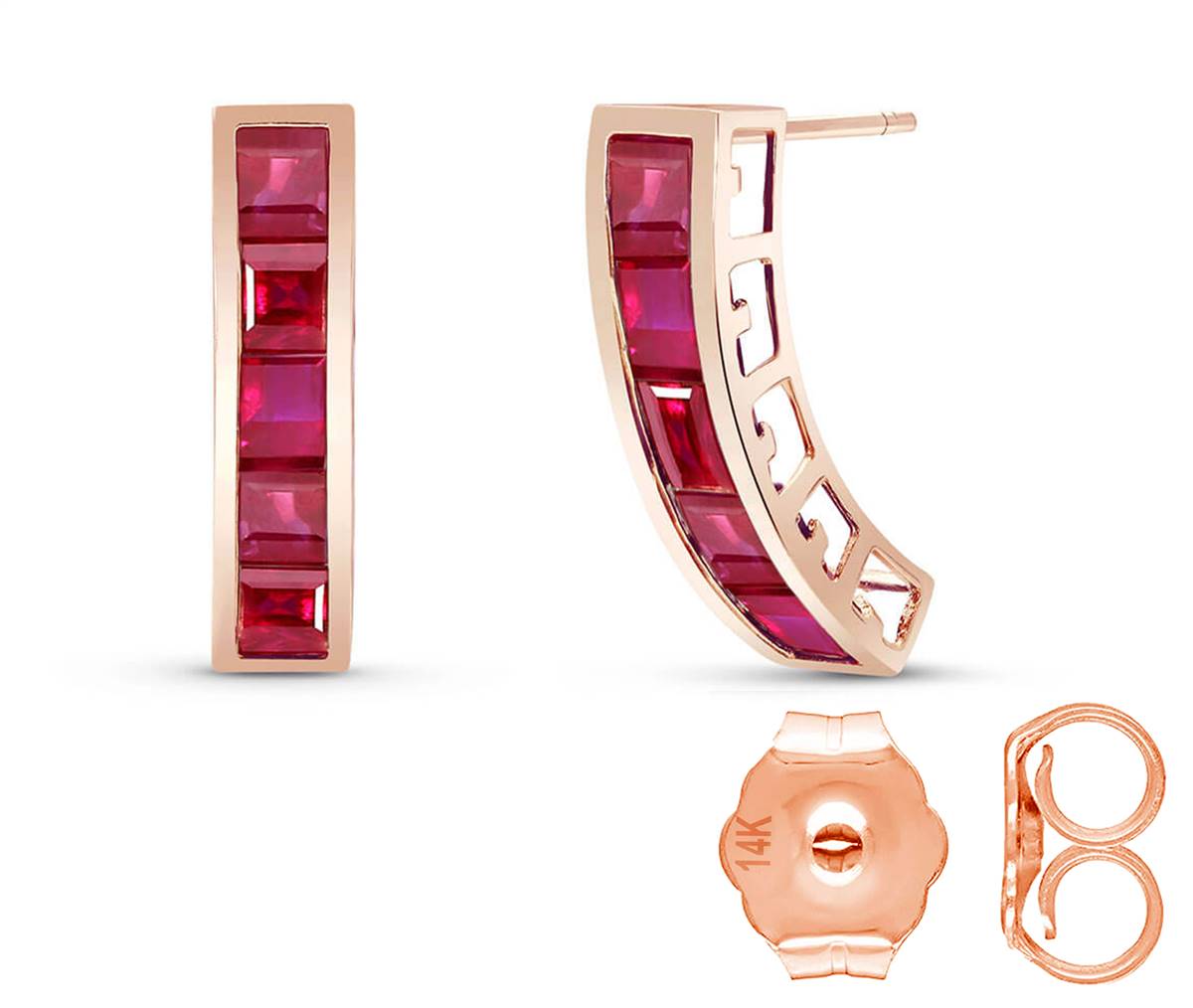 14K Solid Rose Gold Natural Ruby Gemstone Earrings