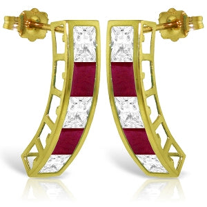 4.7 Carat 14K Solid Yellow Gold Earrings Natural White Topaz Ruby