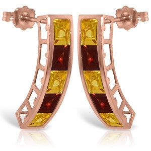 14K Solid Rose Gold Earrings w/ Natural Citrines & Garnets