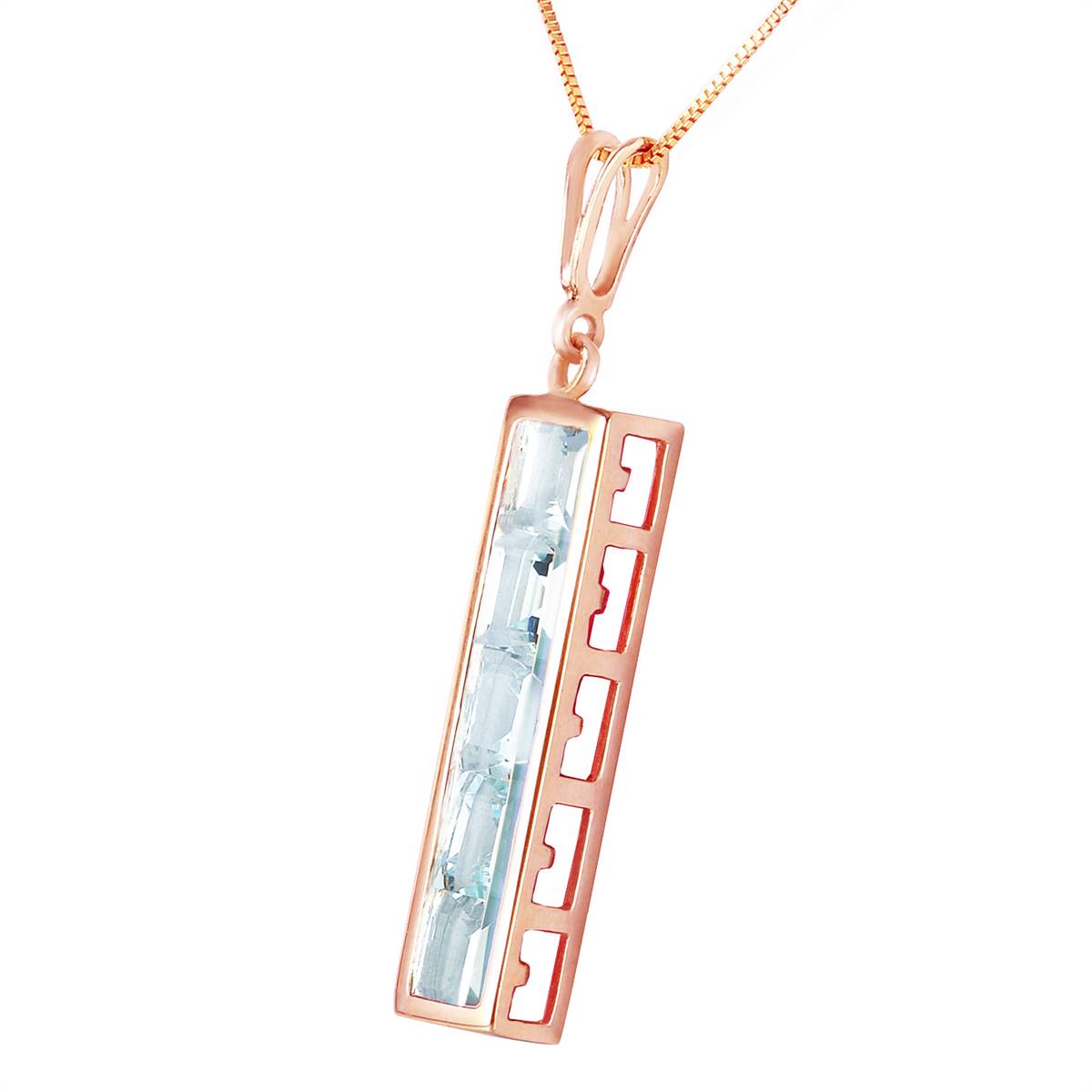 14K Solid Rose Gold Aquamarines Necklace Jewelry Class Imperial