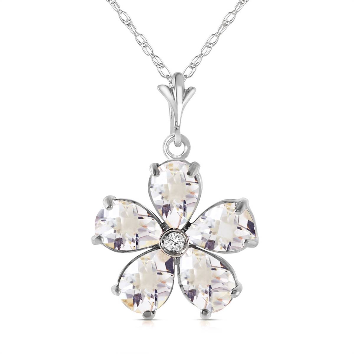 2.22 Carat 14K Solid White Gold Learn By Heart White Topaz Diamond Necklace