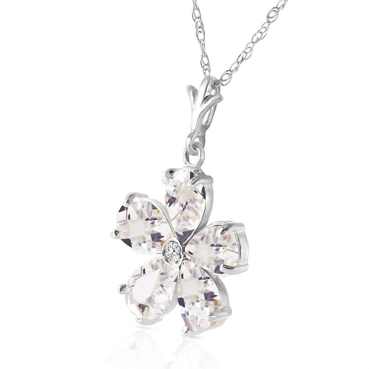 2.22 Carat 14K Solid White Gold Learn By Heart White Topaz Diamond Necklace