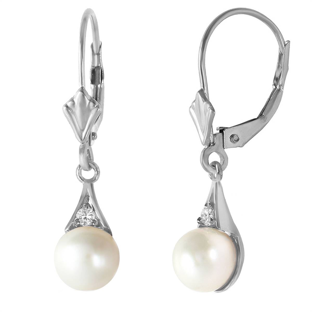 4.06 Carat 14K Solid White Gold Zealous Spirit Pearl Diamond Earrings