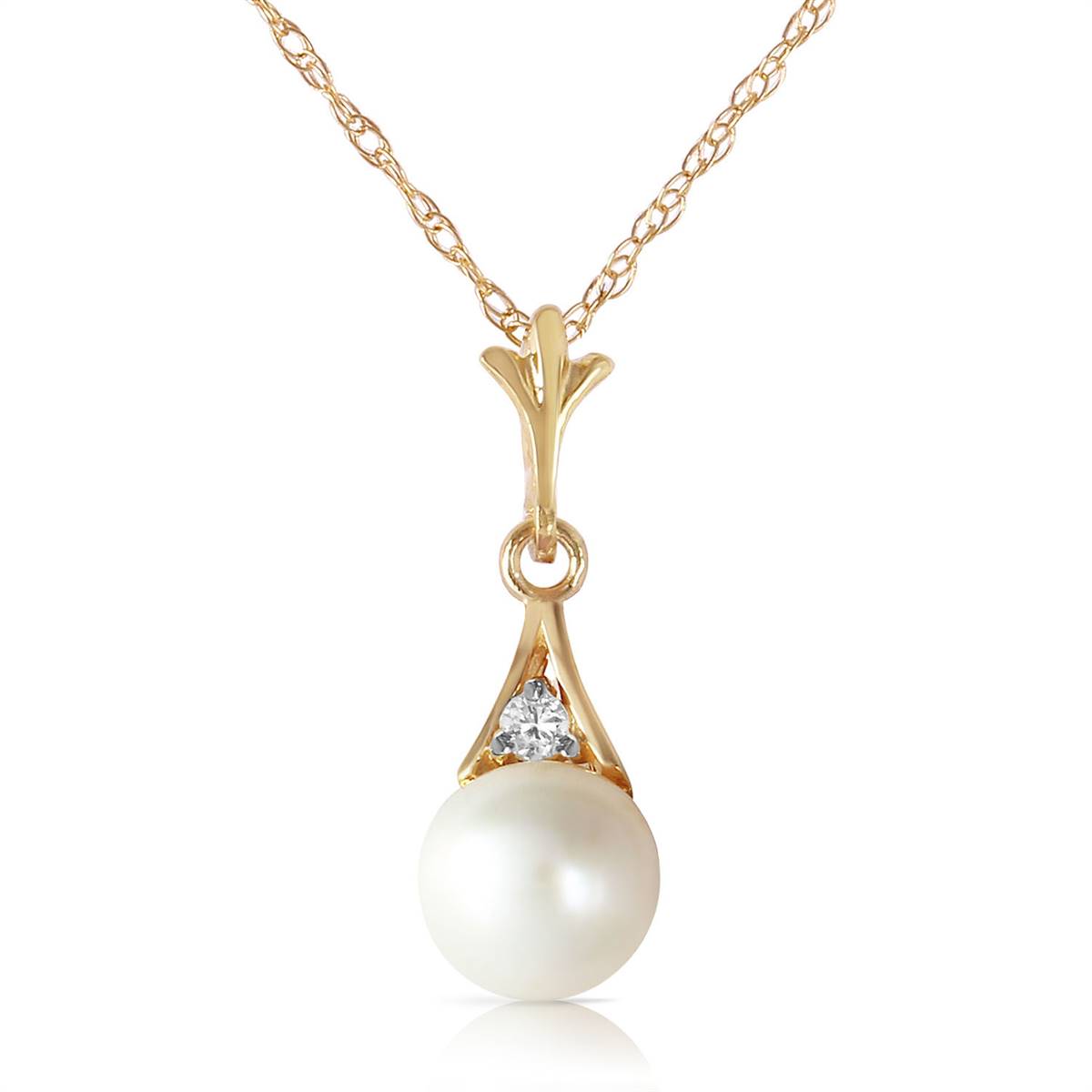 2.03 Carat 14K Solid Yellow Gold Necklace Diamond Pearl