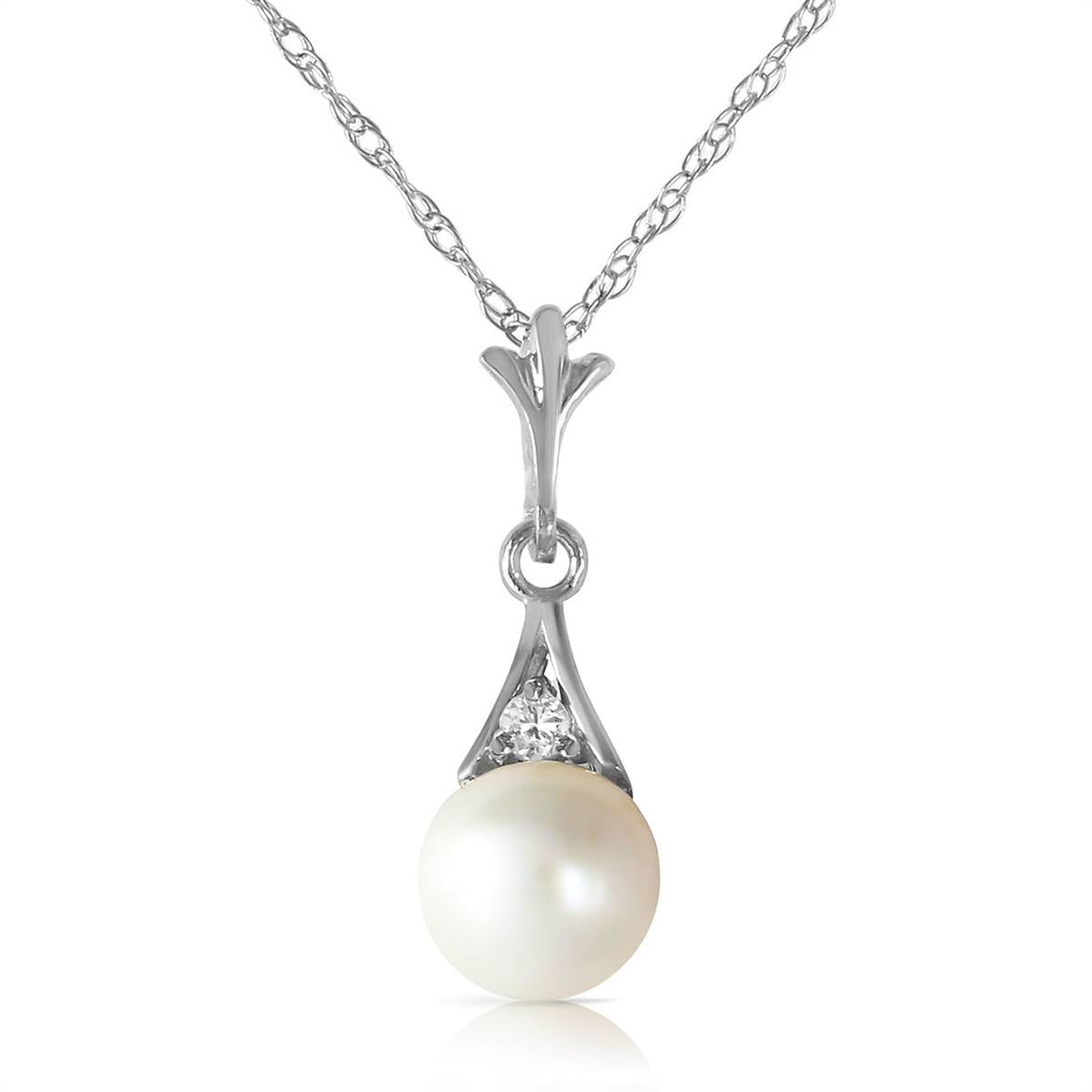 2.03 Carat 14K Solid White Gold Necklace Diamond Pearl