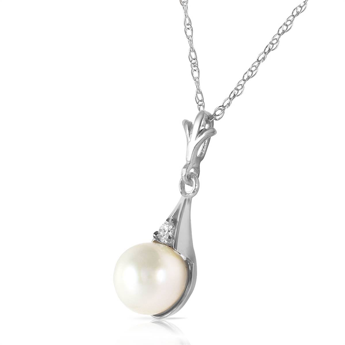 2.03 Carat 14K Solid White Gold Necklace Diamond Pearl