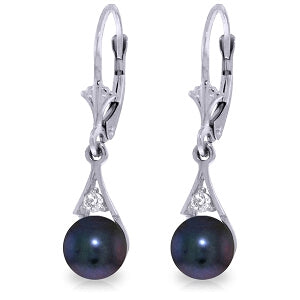 4.06 Carat 14K Solid White Gold Leverback Earrings Natural Diamond Black Pearl