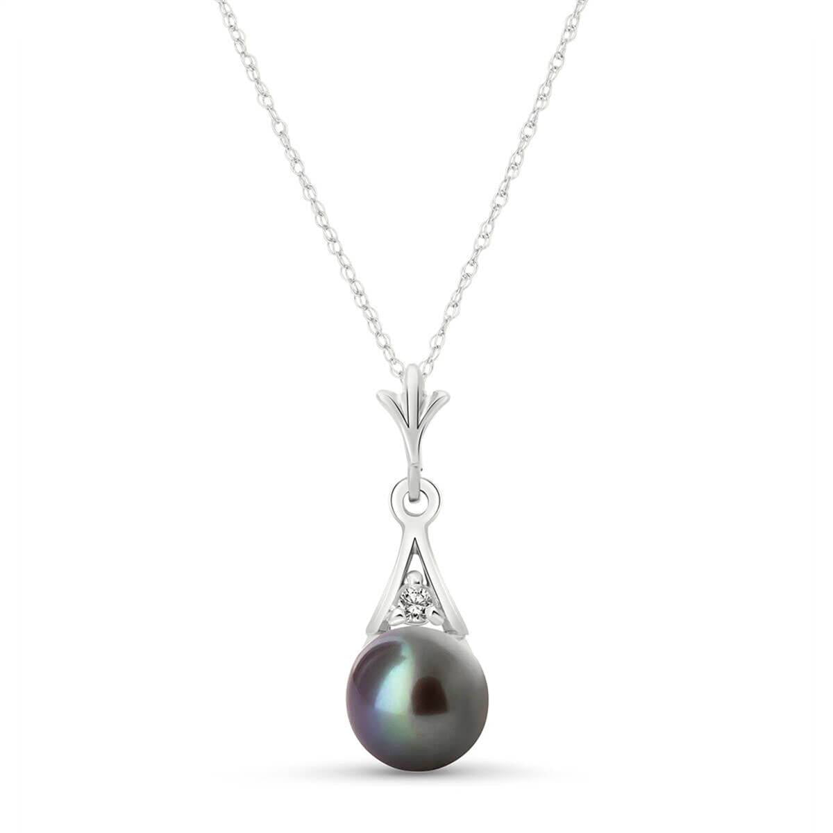 2.03 Carat 14K Solid White Gold Necklace Diamond Black Pearl