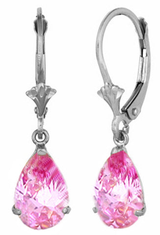 3 Carat Silver Leverback Earrings Natural Pink Topaz
