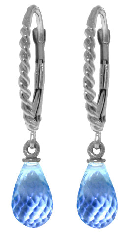 3 Carat Silver Leverback Earrings Briolette Blue Topaz
