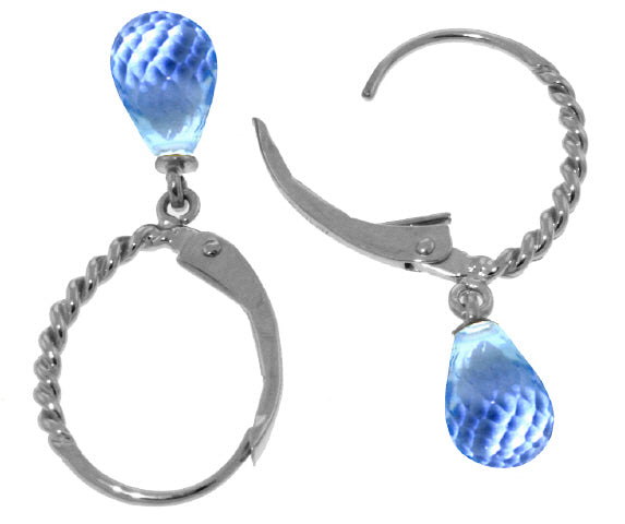 3 Carat Silver Leverback Earrings Briolette Blue Topaz
