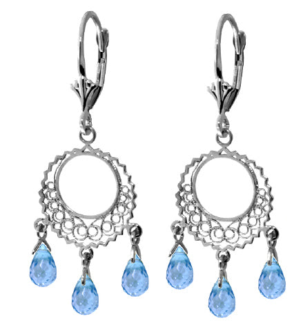 3.75 Carat Silver Chandelier Earrings Natural Blue Topaz Jewelry