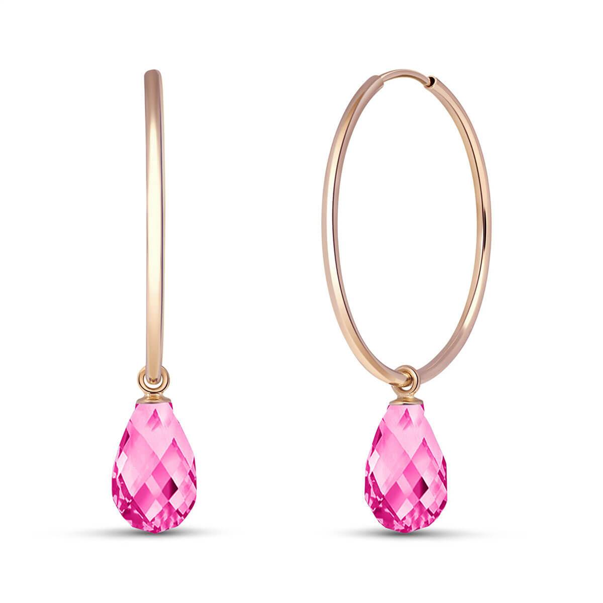 14K Solid Rose Gold Hoop Earrings w/ Natural Pink Topaz