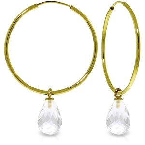 4.5 Carat 14K Solid Yellow Gold Hoop Earrings Natural White Topaz