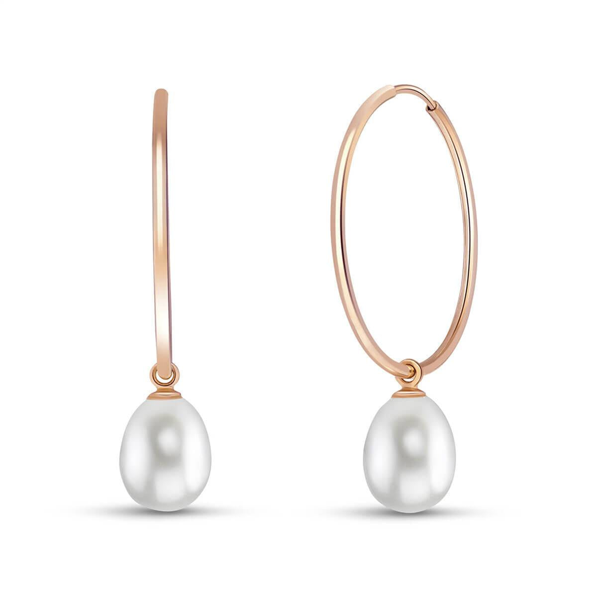 14K Solid Rose Gold Hoop Earrings w/ Natural Pearls