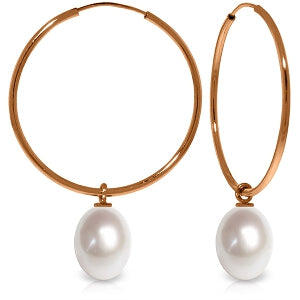 14K Solid Rose Gold Hoop Earrings w/ Natural Pearls