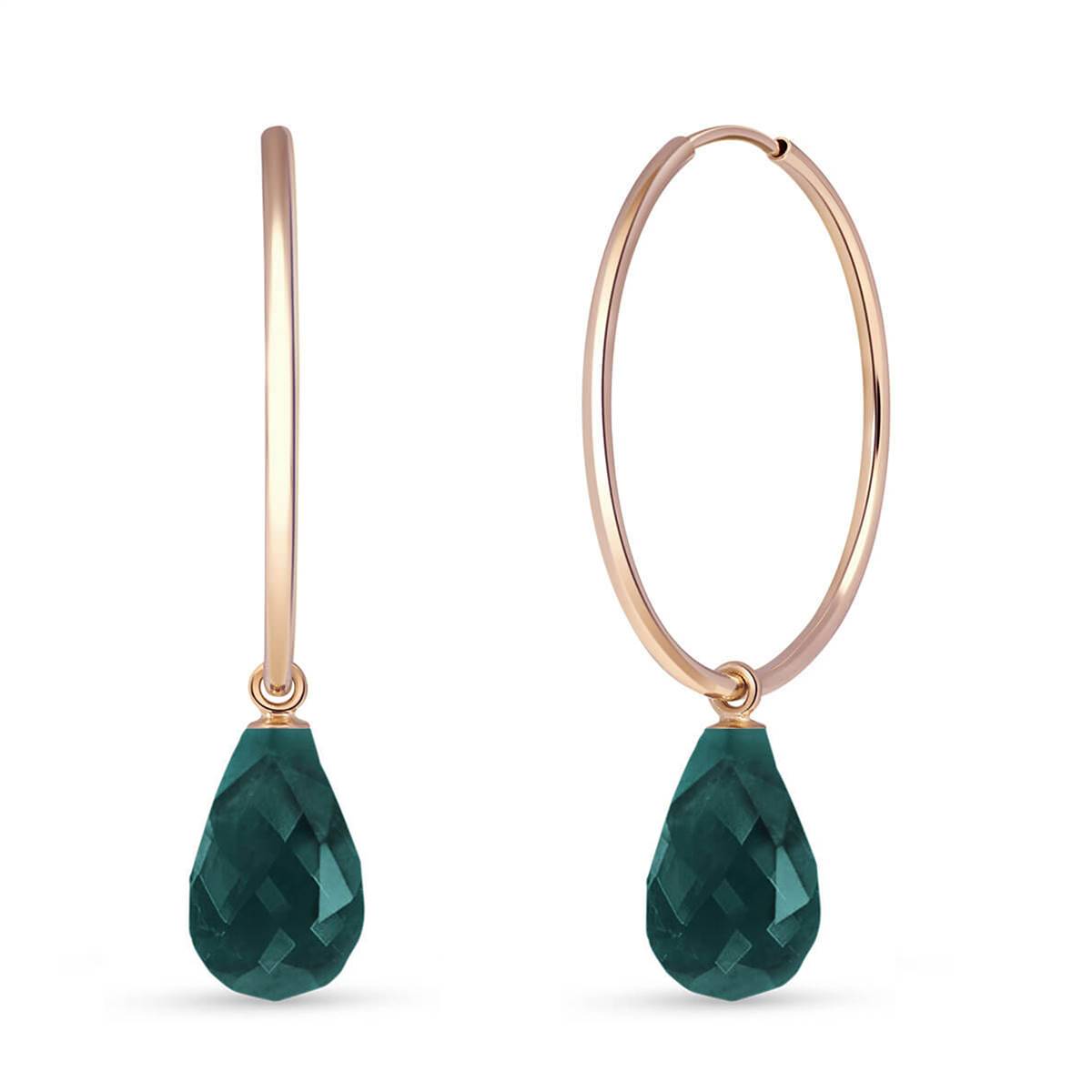 14K Solid Rose Gold Hoop Earrings w/ Natural Emeralds