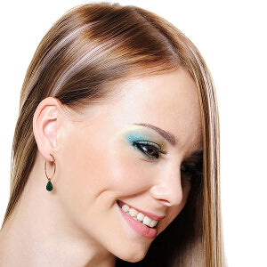 14K Solid Rose Gold Hoop Earrings w/ Natural Emeralds