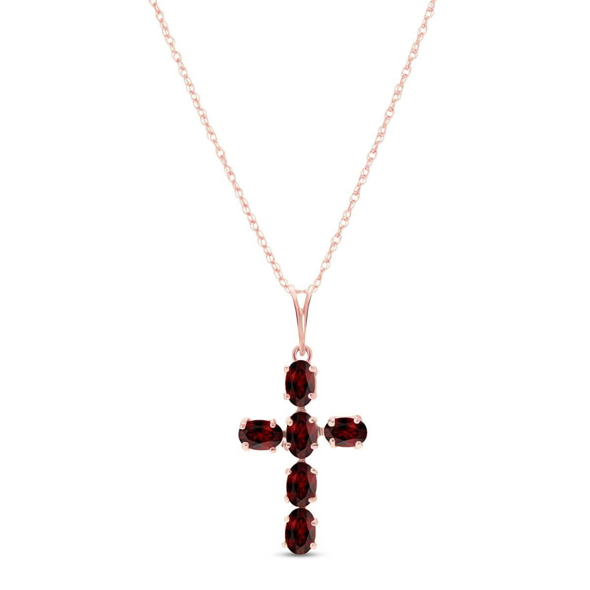 1.5 Carat 14K Solid Rose Gold Cross Necklace Natural Garnet