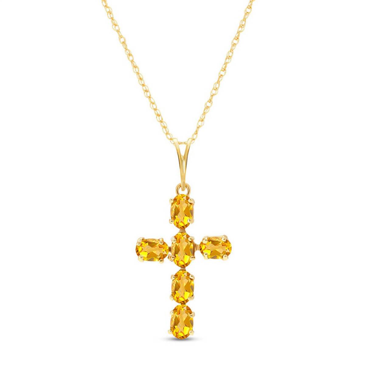 1.5 Carat 14K Solid Yellow Gold Cross Necklace Natural Citrine