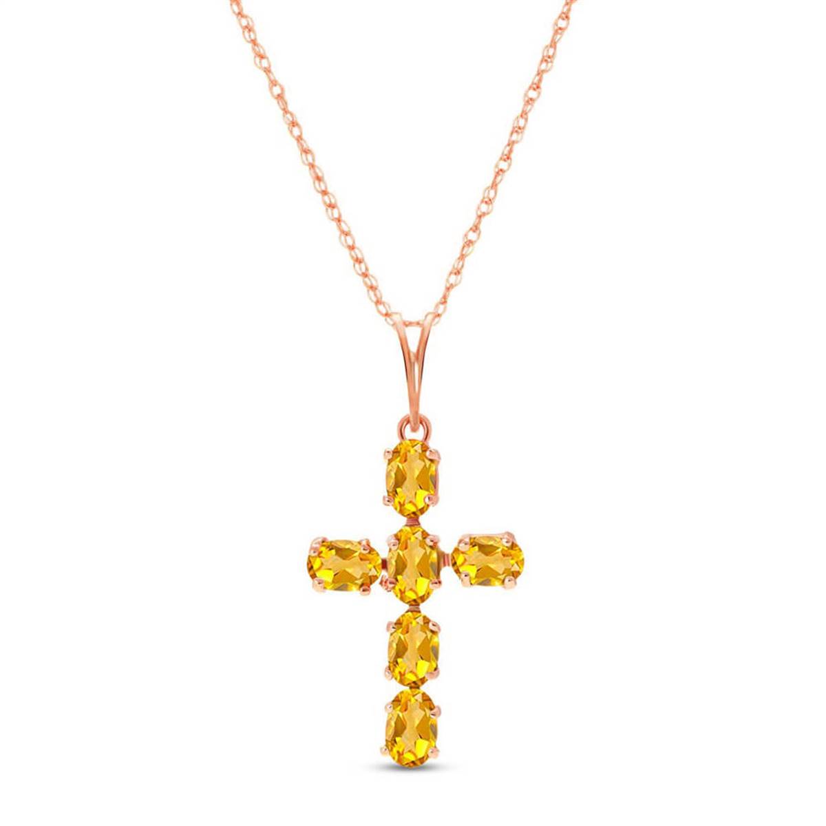 1.5 Carat 14K Solid Rose Gold Cross Necklace Natural Citrine