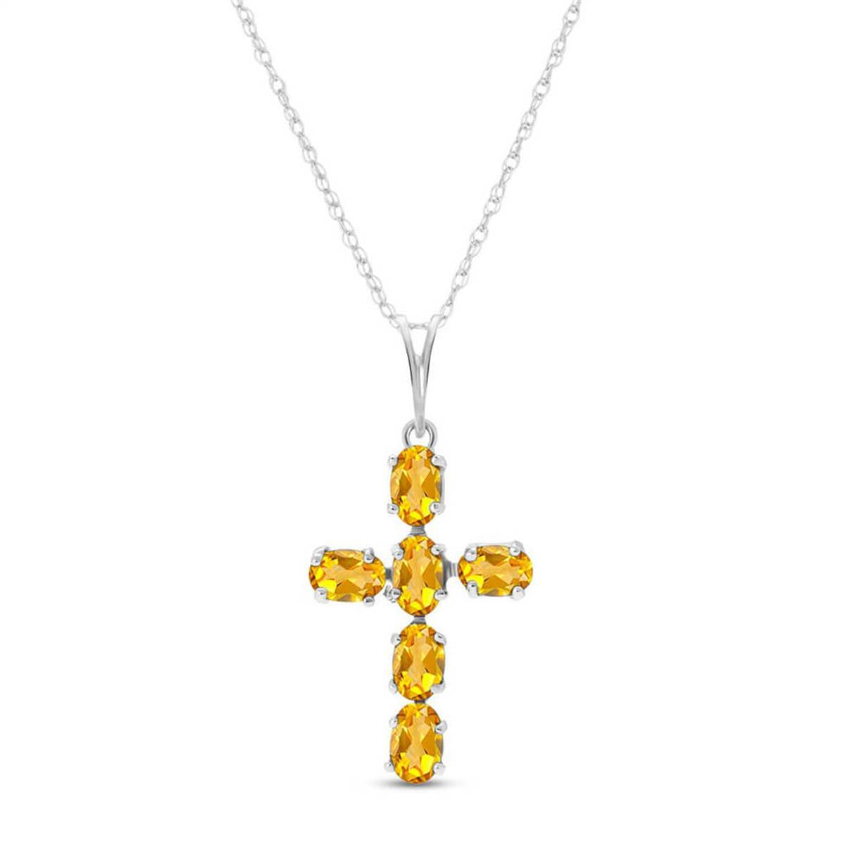 1.5 Carat 14K Solid White Gold Cross Necklace Natural Citrine