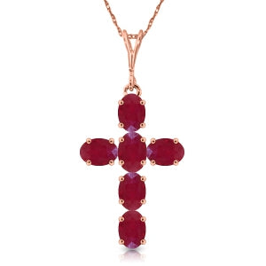 1.5 Carat 14K Solid Rose Gold Cross Necklace Natural Ruby