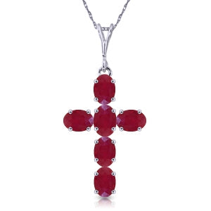 1.5 Carat 14K Solid White Gold Cross Necklace Natural Ruby