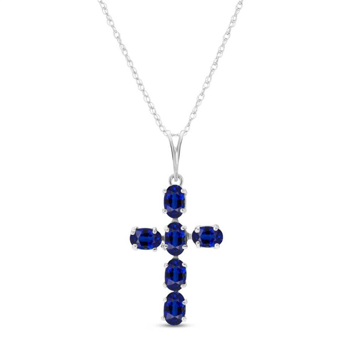 1.5 Carat 14K Solid White Gold Cross Necklace Natural Sapphire