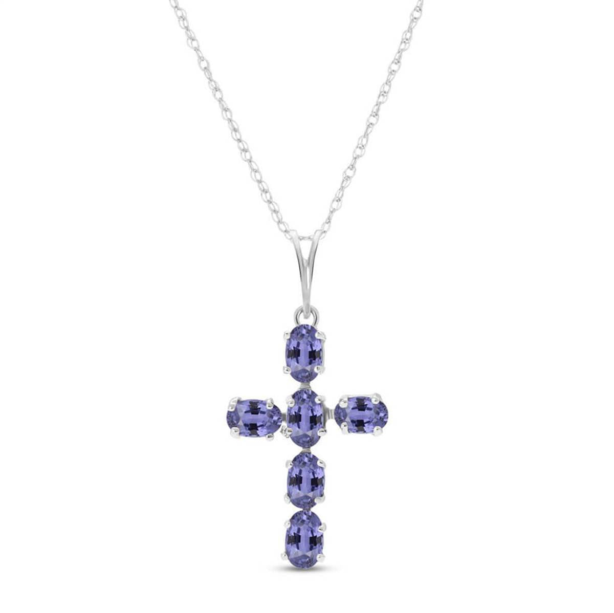 1.5 Carat 14K Solid White Gold Cross Necklace Natural Tanzanite