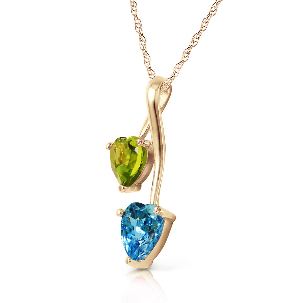 1.4 Carat Silver Hearts Necklace Natural Peridot Blue Topaz