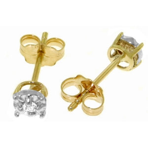 0.06 Carat 14K Solid Yellow Gold Illusion Settings Stud Earrings Diamond