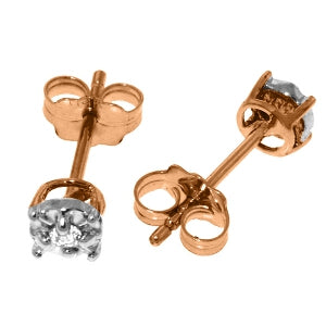 14K Solid Rose Gold Illusion Settings Stud Earrings w/ Diamonds