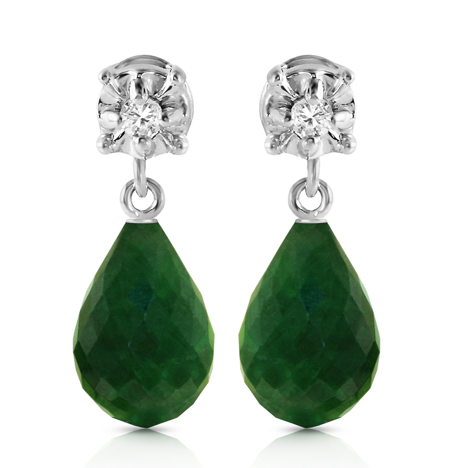 17.66 Carat 14K Solid White Gold Stud Earrings Diamond Emerald