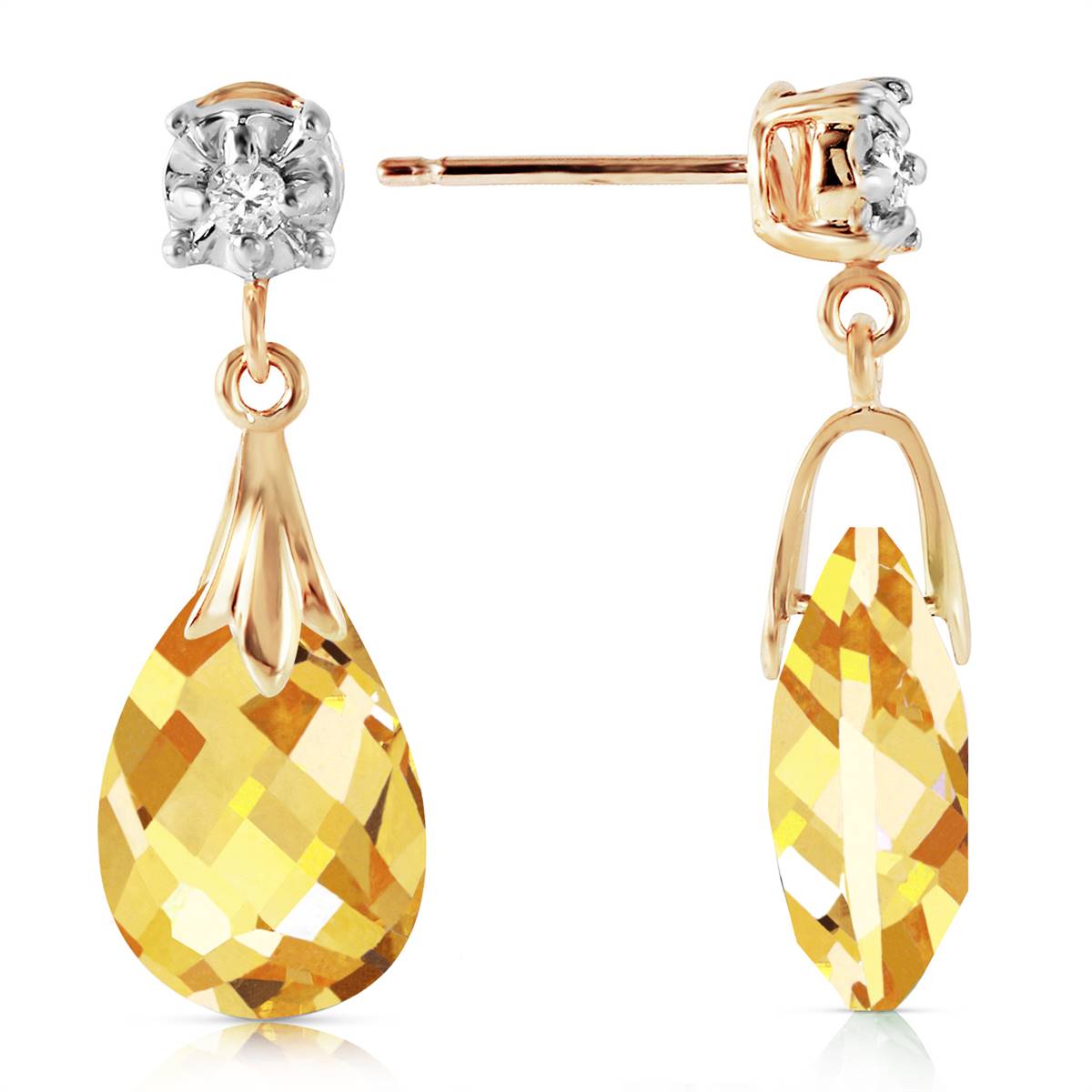 6.06 Carat 14K Solid Yellow Gold Stud Earrings Diamond Citrine