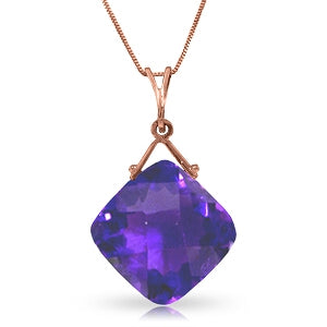 14K Solid Rose Gold Necklace w/ Natural Checkerboard Cut Purple Amethyst