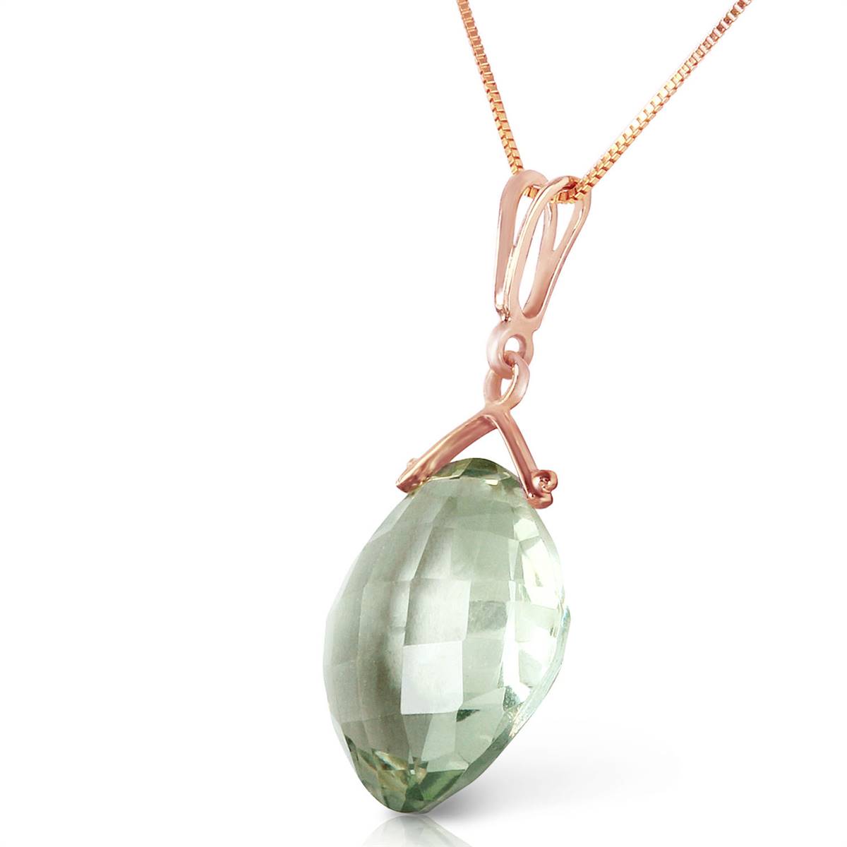 14K Solid Rose Gold Necklace w/ Natural Checkerboard Cut Green Amethyst